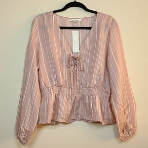 Lynn Ryan Long Sleeve Stripe Peplum Tie Front Top